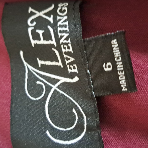 Alex Evening Women's Tea Length Dress with Rosette Detail Size 6 Color: Merlot - Picture 5 of 11